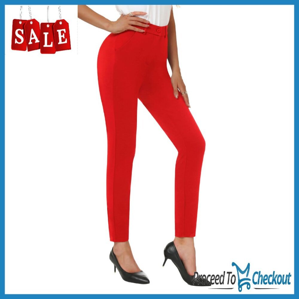 High Waist Skinny Work Pants Stretchy Comfy With Pockets